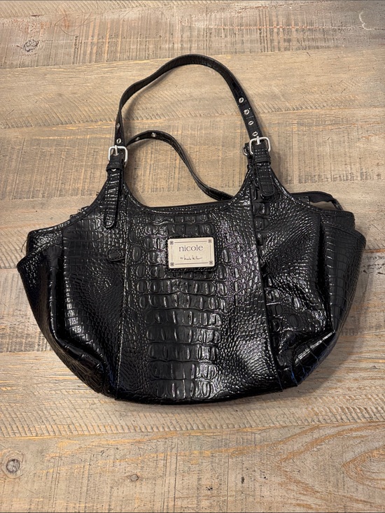 Nicole by Nicole Miller Handbags - Nicole by Nicole Miller Black Croc-Embossed Shoulder Bag